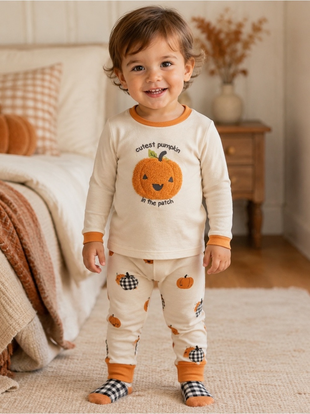 Rabbit + Bear Organic Pumpkin Pajamas 3 Piece Set Size 2T NWT
